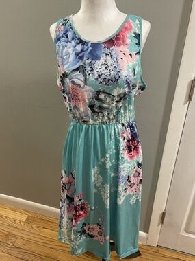 Sleeveless Floral Midi Dress in Teal